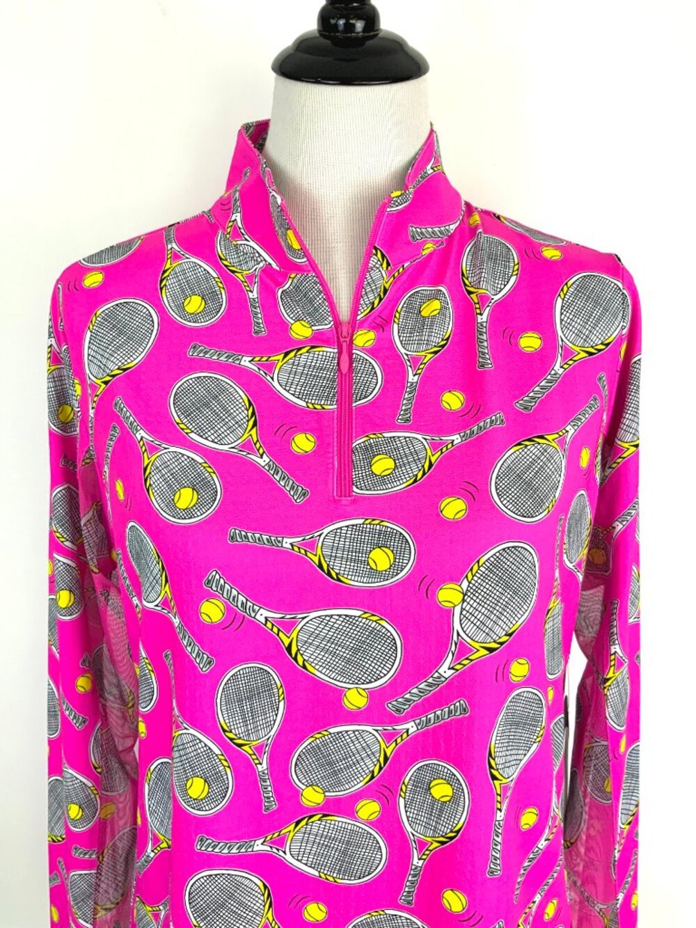 New Women's IBKUL Long Sleeve 1/4 Zip Tennis Top Venus Hot Pink Sz L - Picture 9 of 16